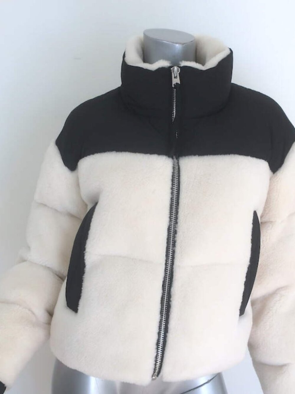 Shoreditch Ski Club Maya Shearling Puffer Jacket Cream/Black Size Small